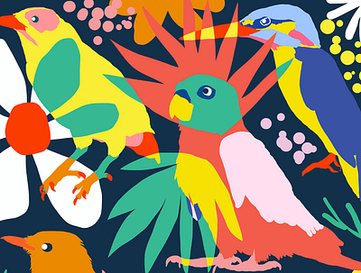 Flamboyant Unashamed and Free animals birds blossom bohemian boho botanical colorful eclectic floral forest graphic jungle modern nature parrot pattern vibrant wildlife