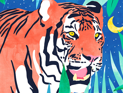 Tiger Forest animal botanical cat colorful forest india jungle modern nature save the tiger stripes tiger tropical vibrant watercolor wildlife