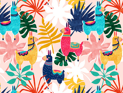 Keep Being Llamazing animal bohemian boho botanical camel colorful cute llama modern monstera nature pattern plants seamless tropical vibrant whimsical wildlife