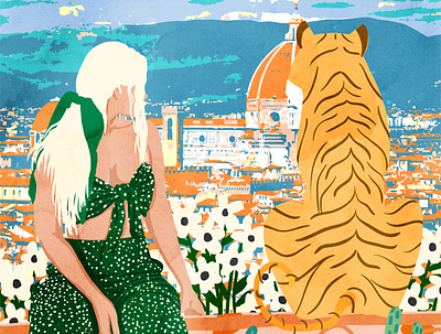 The Italian View bohemian boho illustration painting portrait tiger travel watercolor woman