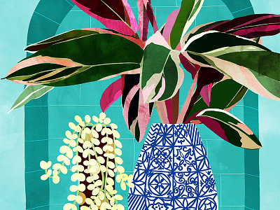 Moroccan Shelfie | Tropical Teal Plants Botanical | Exotic Moder pop of color