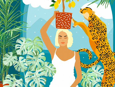 Bring The Jungle Home Illustration, Tropical Cheetah Wild Cat tropical
