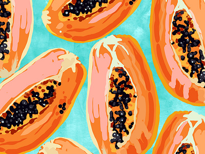 Big Papaya Watercolor Painting, Tropical Fruits Illustration