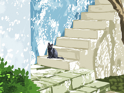 Black cat on the steps Poster