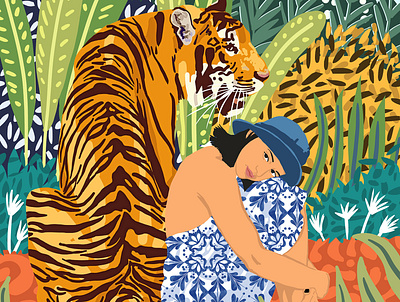 Awaken The Tiger Within Illustration, Wildlife Nature Wall Decor vibrant