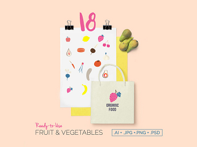 Fruits and vegetables Illustration Vector Set