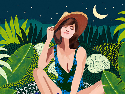 Living In The Jungle, Tiger Tropical Picnic Illustration modern