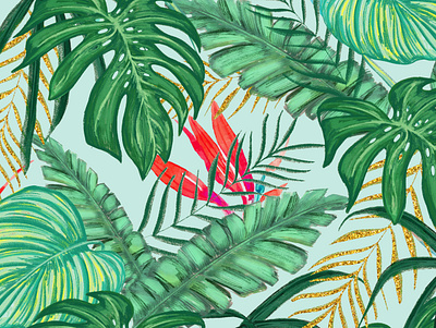 The Tropics III banana leaves bird of paradise botanical forest garden graphic design jungle monstera nature palm leaves palms pattern repeating seamless tropical wildlife