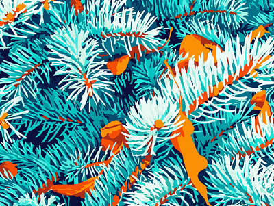 Winter Lush botanical coral forest green jungle leaves lush nature pattern snow trees watercolor wildlife winter