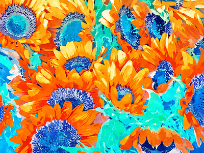 Sunflower Garden blue bold bright colorful contrast coral floral flowers garden jungle meadow nature orange sunflower sunflowers tropical turquoise yellow