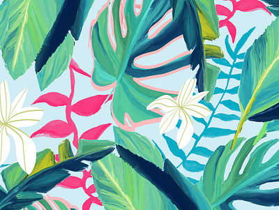 Tropical Eye Candy acrylic banana leaf banana leaves botanical exotic floral flowers forest garden green jungle monstera nature pattern repeating seamless travel tropical wildlife
