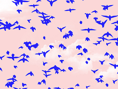 The Right To Fly animal pattern animal print animals birds blue blush clouds community flock fly graphic design high nature pattern pink season sky success