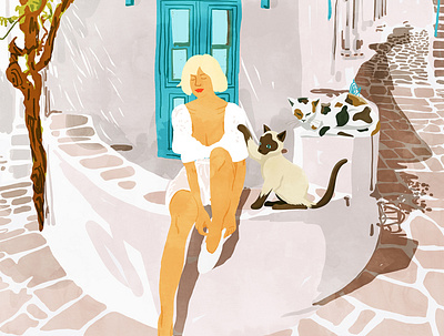 Greek Vacay adventure animal architecture boho cat cats floral greece plants santorini summer travel tropical vacation vacay watercolor woman