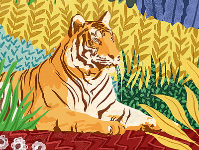 Fateh animal animal print forest garden jungle nature plants stripes tiger tigress trees tropical watercolor wild animal wildlife