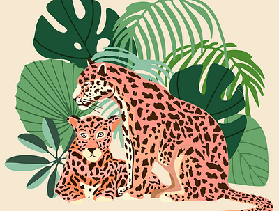 Blush Jaguars animal boho botanical cats forest jaguar jungle leaves leopard monstera nature palm palms spots tiger trees tropial wildlife