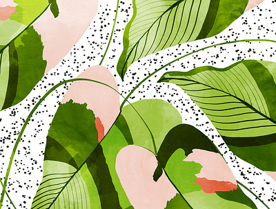 Blushing Leaves blush botanical exotic garden green leaves nature pink plant plant lady polka dots spring summer tropical watercolor wildlife