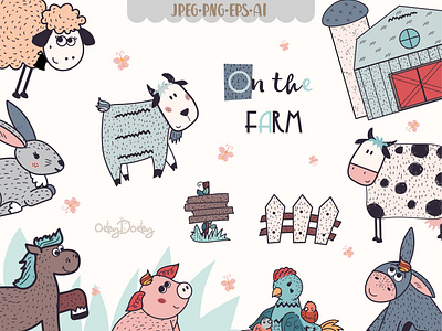 Cute Farm Animal Clipart Farmhouse Animals Baby Animals By Okeydokey On Dribbble