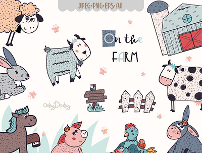 Cute farm animal clipart, Farmhouse animals, Baby Animals baby animal baby clothes baby shower chicken cow cow clipart cute animal cute illustration donkey farm clipart flat goal horse clipart illustration kids farm pig illustraation pig logo rabbit sheep vector