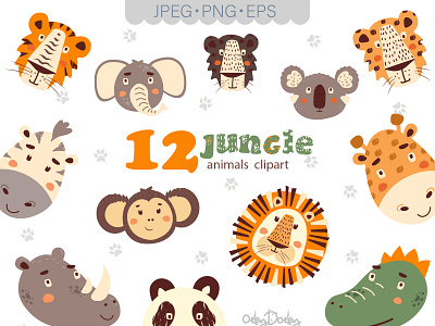 Safari jungle animal clipart baby animal baby clothes crocodile cute animal cute illustration elephant elephants giraffe illustration koala lion logo logo monkey panda logo panthers safari animals tiger vector zebra zoo animals