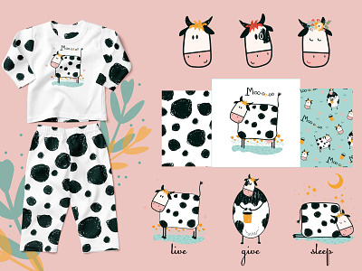 Cute cows baby animal baby clothes character cow cow pattern cute animal cute cow cute illustration cute illustrations farm clipart farmhouse animals illustration kids cow kids farm logo pajamas print seamless patterns vector