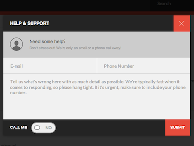 Support Modal contact form flat form help modal