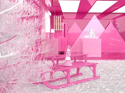 Bunny Hill Chill 3d art 3d design 3d designer adobe dimension adobe photoshop booth brand design brand identity branding experiential design ice cream shop immersive installation pink pop up tradeshow typography white