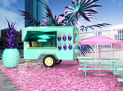 Toronto Pineapple Whip 3d art 3d design 3d designer adobe dimension adobe photoshop booth brand design brand identity branding design experiential design food truck ice cream truck immersive installation installation art mint green pink pop up tradeshow