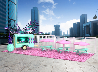 Pineapple Whip 3d art 3d design 3d designer adobe dimension adobe photoshop booth brand design brand identity branding experiential experiential design food truck ice cream truck immersive installation installation art mint green pink pop up