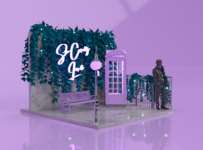 So Comes Love Wedding Pop-up 3d art 3d design 3d designer adobe dimension adobe photoshop brand design brand identity branding bridal experiential design immersive installation installation art lavender and teal pop up tradeshow tradeshow booth typography wedding