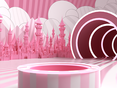 Maison presents The Sweet Factory 3d art 3d design 3d designer adobe dimension adobe illustrator cc adobe photoshop brand design brand identity castle exhibition design experiential design immersive installation art pink pop up retail design stripes vinyl white wishing well