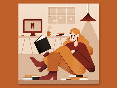 Gal Reading character characterdesign drawing graphicdesign illustration illustrator netflix quarantine reading room texture vector woman