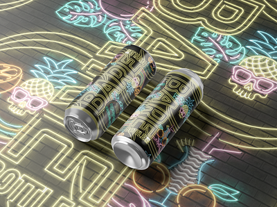 Dreama Colada - Milkshake IPA with Pineapple, Coconut, & Orange beer beer art branding craft beer craftbeer design illustration label logo midnight mockup neon neon colors neon green neon light neon lights neon sign package package design photoshop