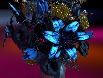 Night Lilies - 3D Renders 3d blue branding chrome dark design dimension flower flowers graphic design illustration lillies lily logo night package design photoshop render