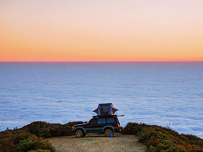 Nature's Imax Theater - Grain vs No Grain california camp camping car clouds design grain grainy graphic design land cruiser photoshop retro roof top tent sky sunset tent vehicle vintage