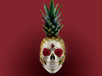 Sugar Skull Pineapple - Unused Concept Art beer art concept dark design fruit graphic design illustration photoshop pineapple scary skull sugar skull tropical