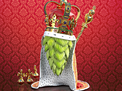 Hop King Nelson - 3D Render 3d baroque beer beer art branding craft craft beer design graphic design label logo package package design photoshop red render vector