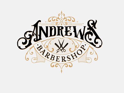 Andrew’s Barbershop barber barbershop branding classic gold logo typography vintage white