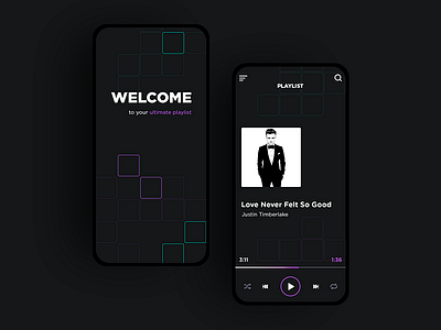 Music Player dark juicy mobile version music app music player music project play button playlist square ultimate violet color
