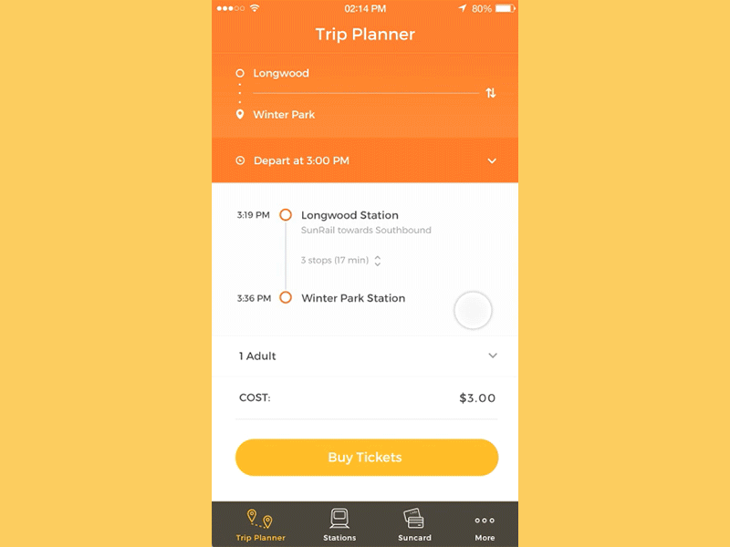 Add passengers - SunRail app redesign concept