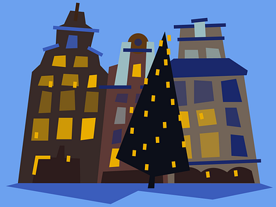 Gamla Stan cityscape flat illustration vector winter