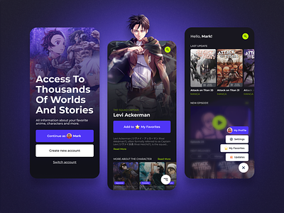 Anime app anime app application attack on titan design manga trend ui uiux ux