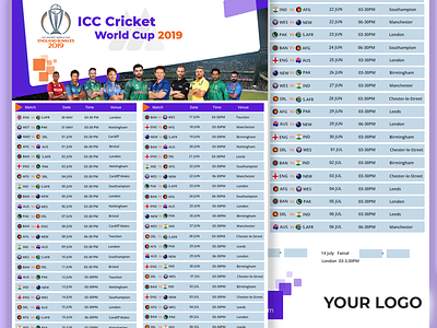 ICC Cricket World Cup 2019 Schedule branding design flat icon illustration logo ui ux vector web