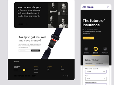 Mizala - Website Footer and Mobile View (Dark mode)