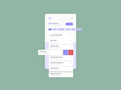 App Product List | Stokify app design delete ecommerce ui ux