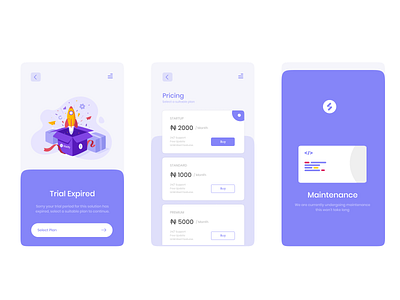 Pricing and Maintenance Screen app ui ecommerce maintenance mobile app modern layout online store ui ux upgrade user interface