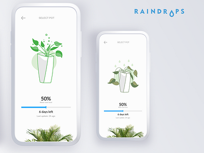 Raindrops - An automated plant watering solution android app design green iot mobile app plants smarthome startup watering