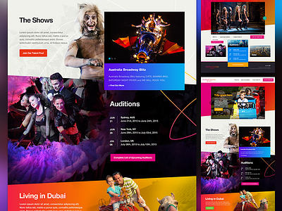 Auditions related website auditions colorful entertainment events landing page