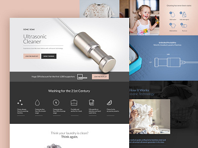 Landing page for an ultrasonic cleaner device converts creative design dribbble inspiration interface ui uidesign ux uxdesign webdesign website