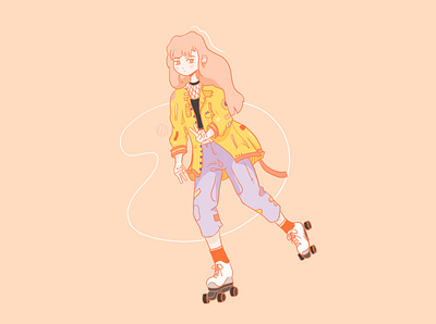 Roller vintage girl illustration clothes color design draw flat girl graphic illustration illustrator look manga play retro roller roller derby roller skate vintage woman