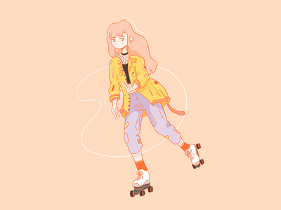 Roller vintage girl illustration